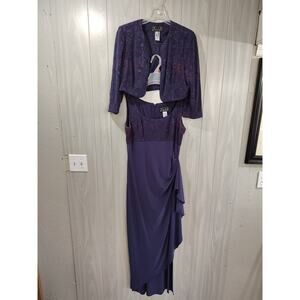 Alex Evenings Gown & Jacket Dress Long Maxi Dark Purple MOB Size 12 Whimsigoth